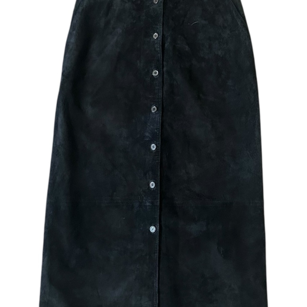 Vintage 90s Black Button-Front Suede A-Line Skirt